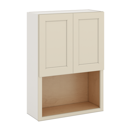 Microwave Shelf Cabinet Manhattan Cream Shaker 1-1/4" Overlay Cabinet 27" Wide by 30", 36" & 42" Tall