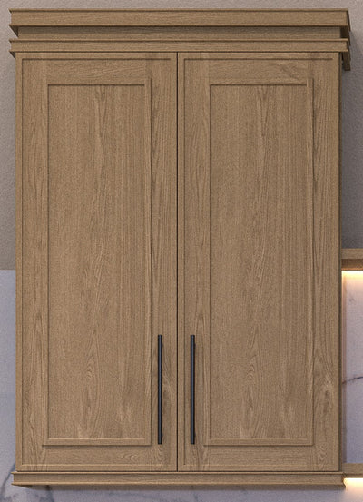 42" Tall Elegant Oak Craftsman Shaker 1-1/4" Overlay Wall Cabinet - Double Door 24", 27", 30", 33" & 36"