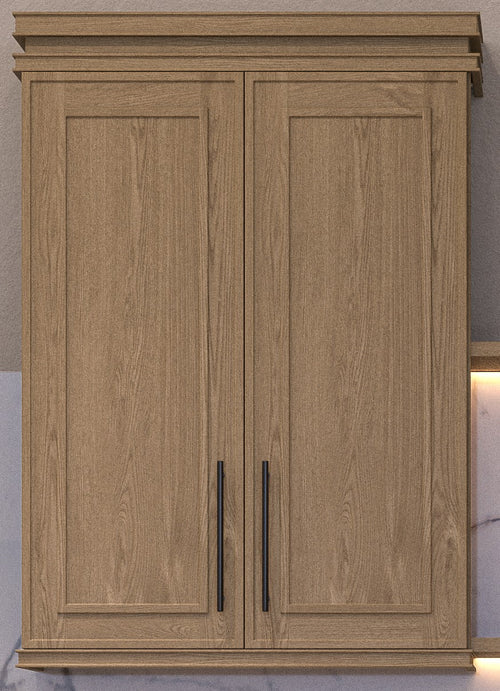 30" Tall Elegant Oak Shaker 1-1/4" Overlay Wall Cabinet - Double Door 24", 27", 30", 33" & 36"
