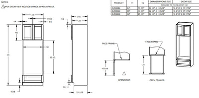 33" Width | 84", 90", and 96" Heights | Oven Cabinet With 2 Door 1 Drawer | RTA Unassembled | Premium White Full Overlay