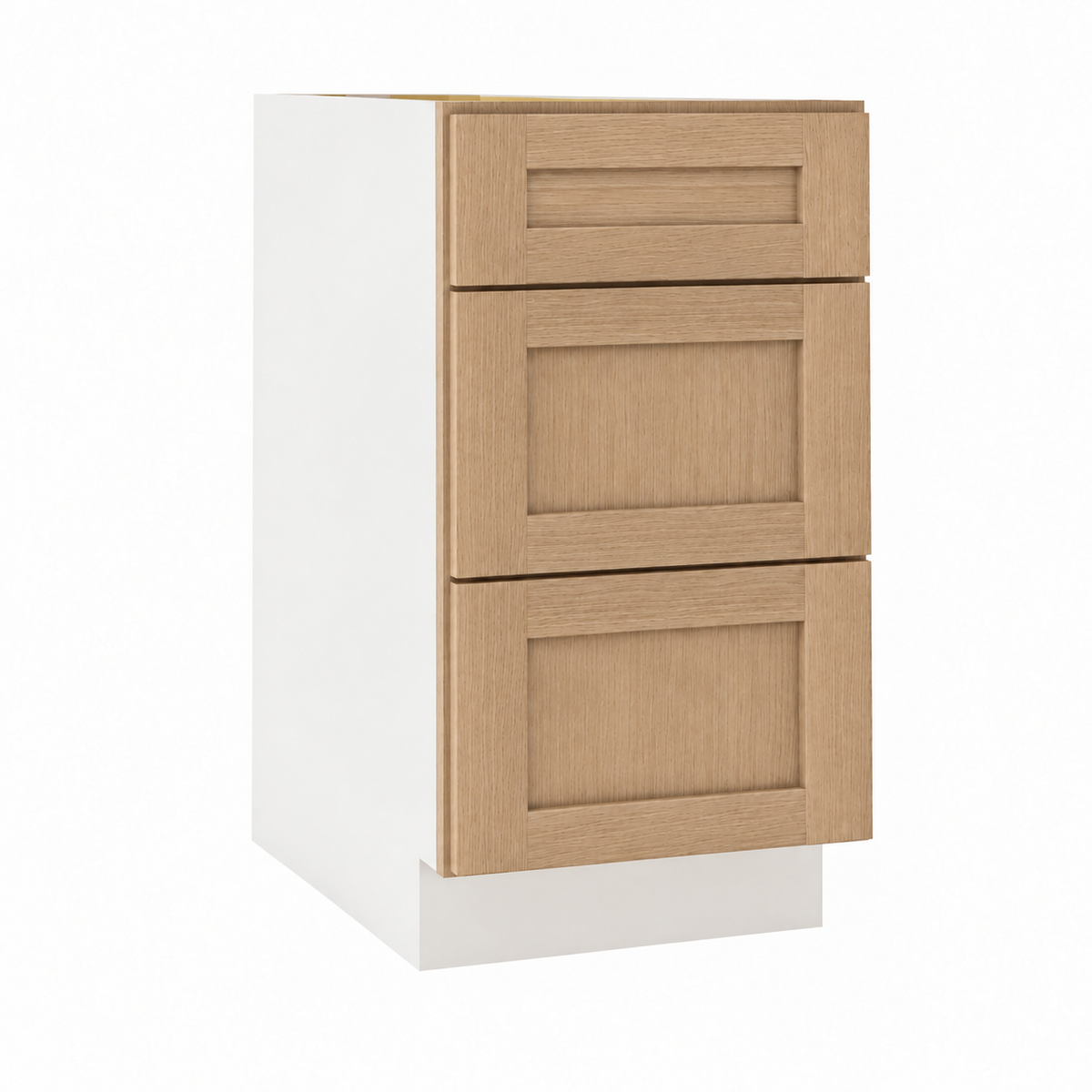 Rift Oak 21-inch three-drawer base cabinet.
