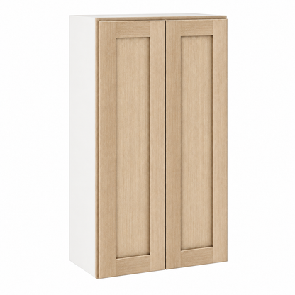 Rift 51" Tall Wall Cabinet - Double Door 24", 27", 30", 33" & 36" — Rift Oak, bi-parting Shaker doors, no center stile