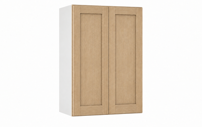 Rift Oak 30-inch-wide two-door stacker wall cabinet, 51 inches tall, with one panel in each door.