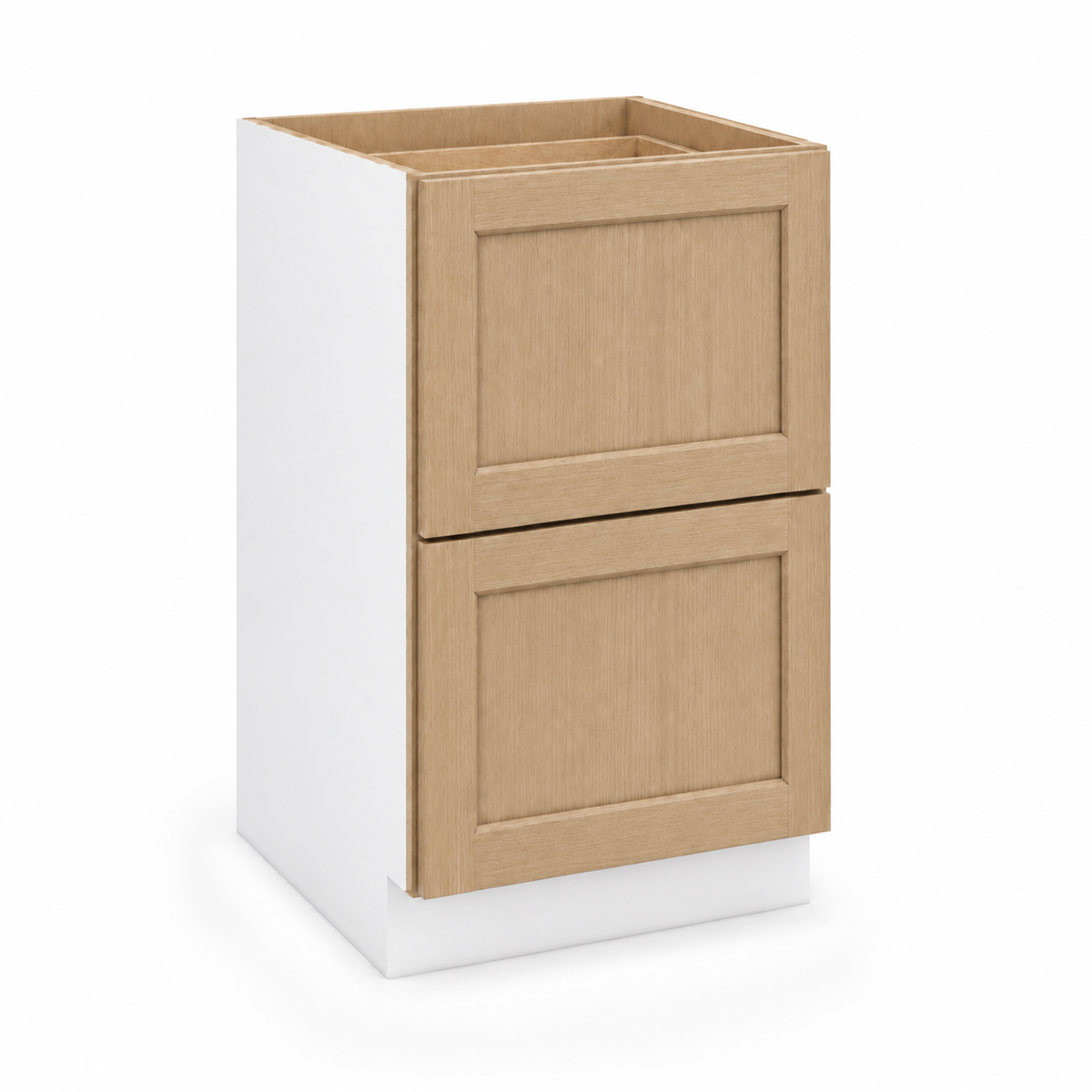 Rift Oak shaker 21-inch two-drawer base cabinet.