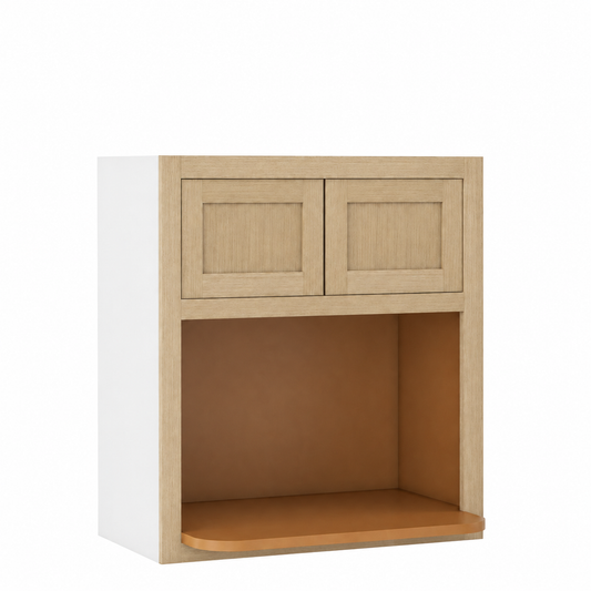Rift 30" Wide Microwave 30", 33", 36" & 39" Tall Microwave Wall Cabinet — Rift Oak, bi-parting Shaker doors, no center stile