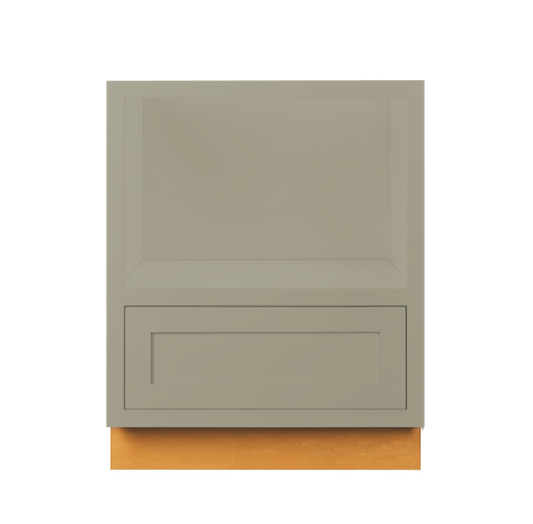 Custom Inset Microwave Base Cabinet in At Ease Soldier SW 9127, Slim Shaker Raised Panel door, Premium Box
