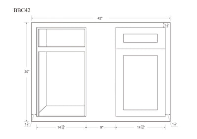 Blind Corner Base (Left or Right) Tuscan Gray Inset Shaker Blind 36" 42" Inch