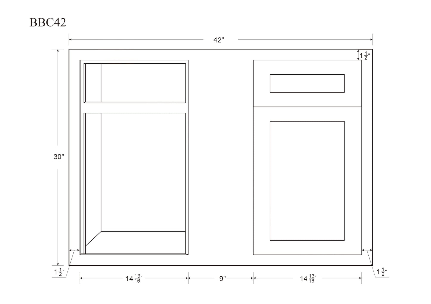 Blind Corner 36" 42" Inch Base (Left or Right) Custom Inset Blind Cabinet