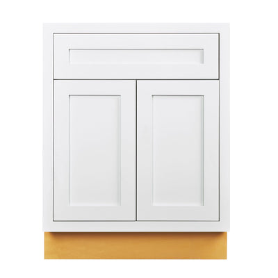 Snow White Inset Shaker Base Cabinet - Double Door 24"-27" Wide