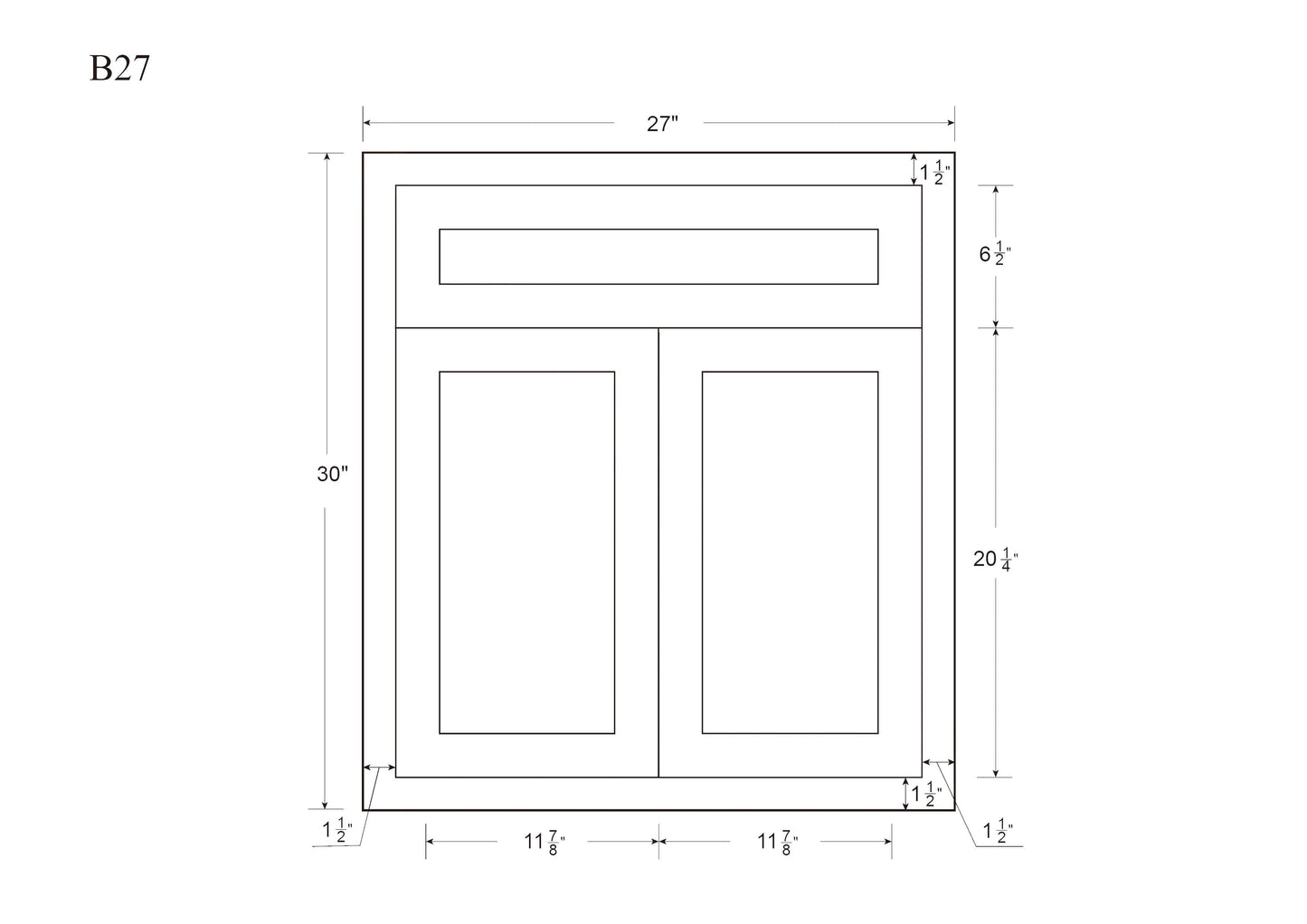 Base Cabinet - Double Door 24"-27" Wide Custom Inset