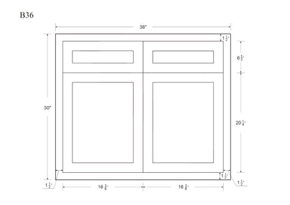 White Oak Inset Shaker Base Cabinet - Double Doors & Drawers 30", 33" & 36" Wide - Special Order