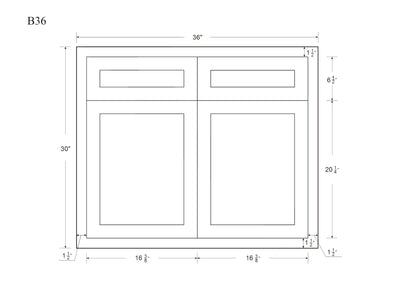 Tuscan Gray Inset Shaker Base Cabinet - Double Door 30", 33" & 36" Wide