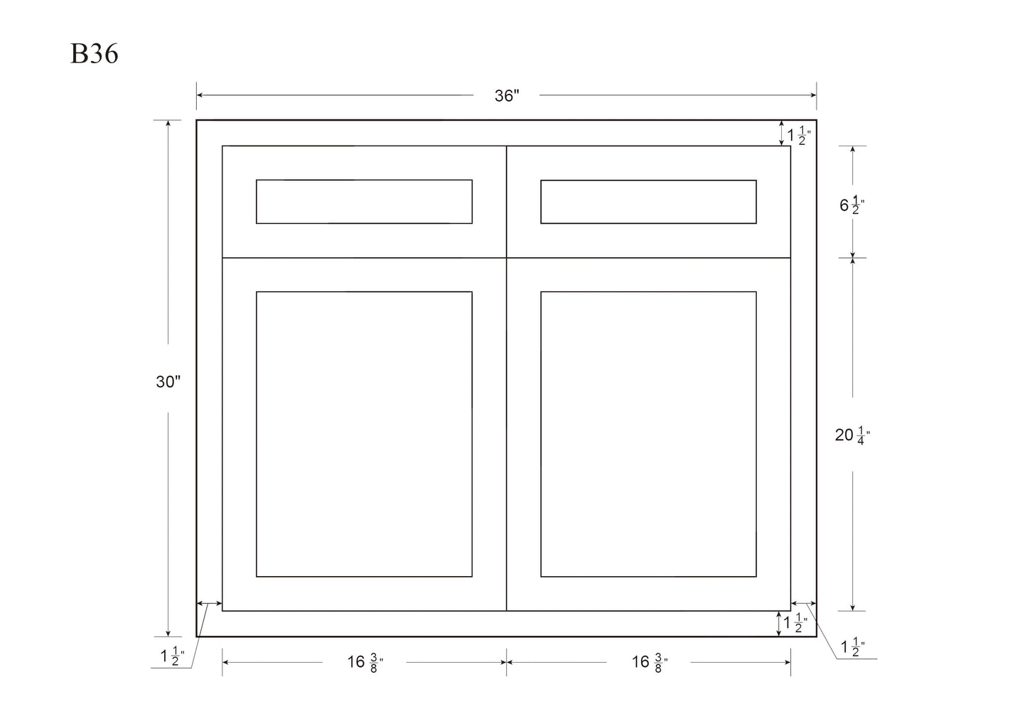 Base Cabinet - Double Door 30", 33" & 36" Wide Custom Inset