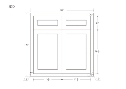 White Oak Inset Shaker Base Cabinet - Double Doors & Drawers 30", 33" & 36" Wide - Special Order