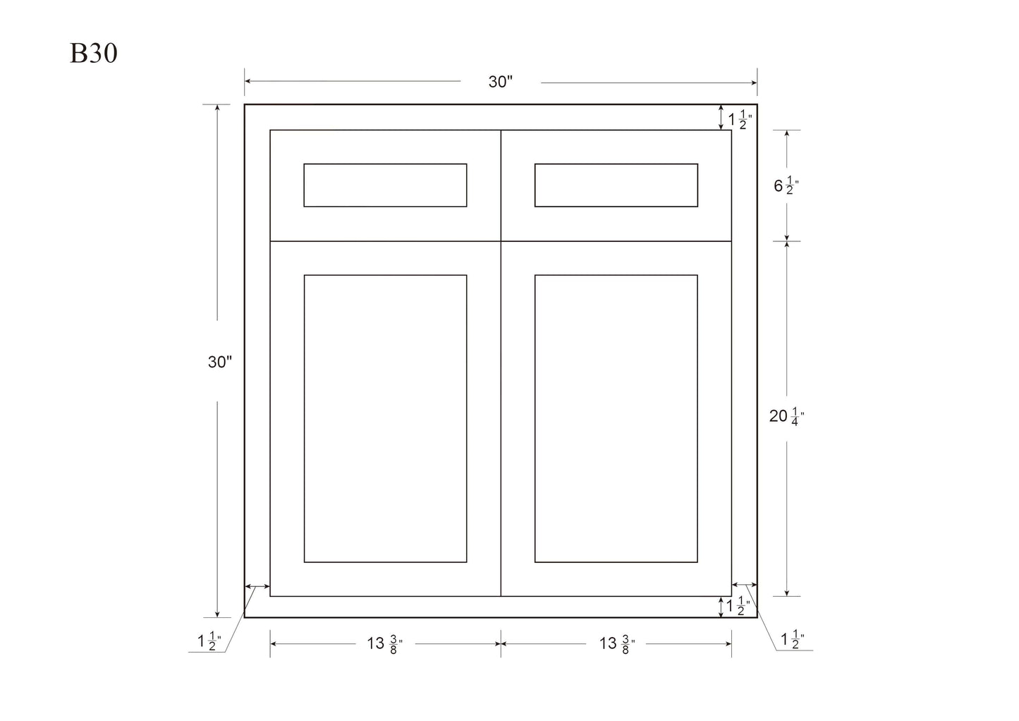Base Cabinet - Double Door 30", 33" & 36" Wide Custom Inset