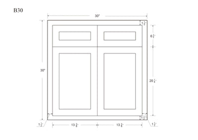 Tuscan Gray Inset Shaker Base Cabinet - Double Door 30", 33" & 36" Wide