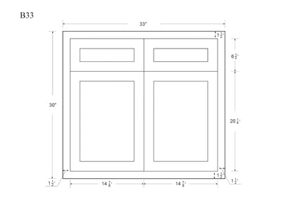 White Oak Inset Shaker Base Cabinet - Double Doors & Drawers 30", 33" & 36" Wide - Special Order