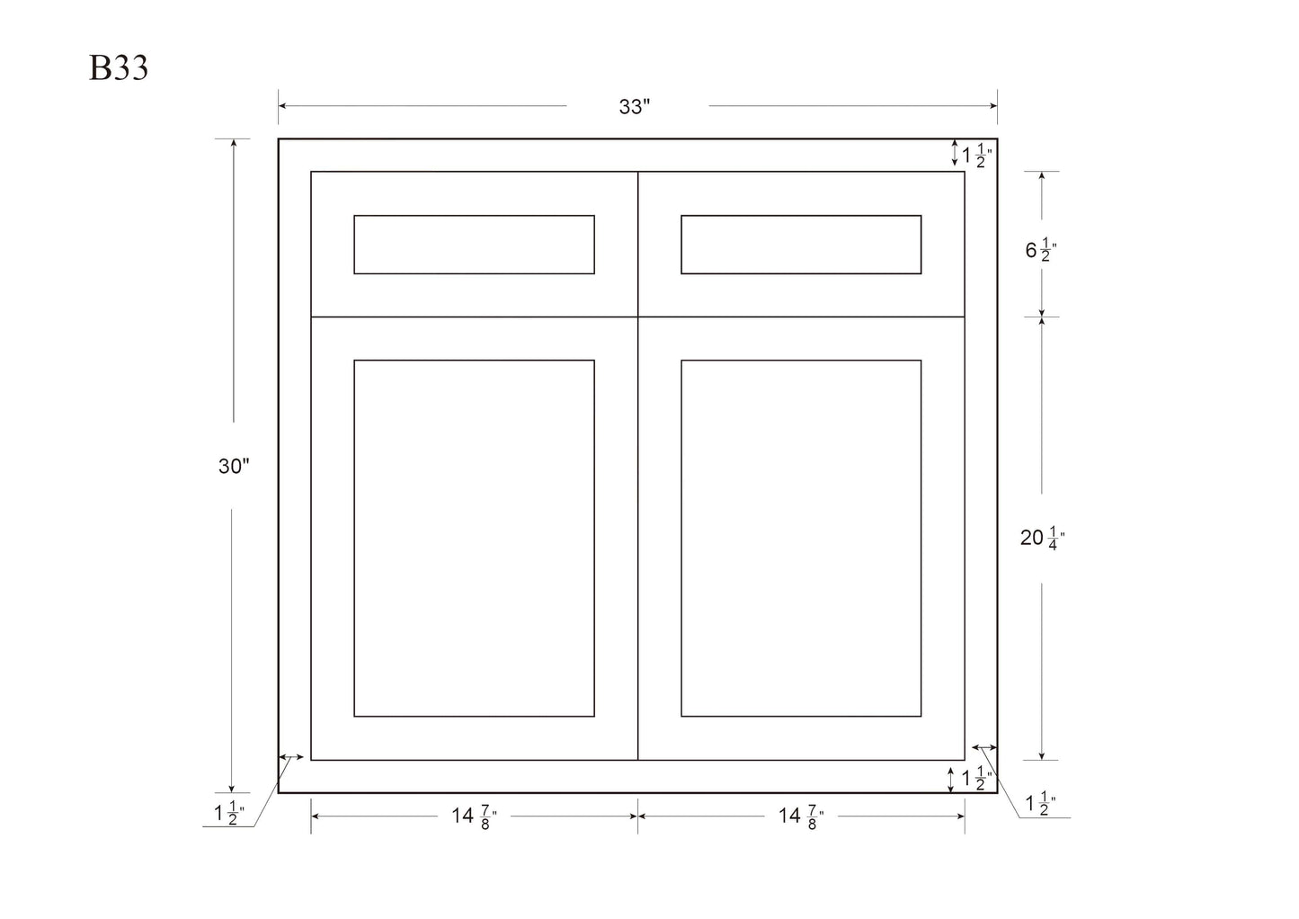 Base Cabinet - Double Door 30", 33" & 36" Wide Custom Inset