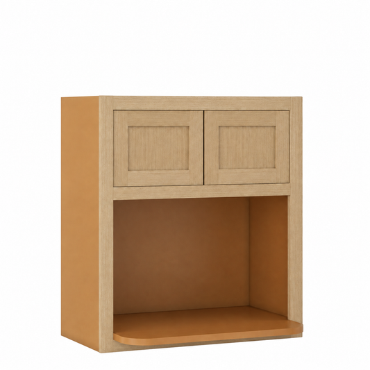 Rift 36" Wide Microwave Wall Cabinet 30", 33", 36" & 39" Tall — Rift Oak, bi-parting Shaker doors, no center stile