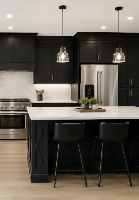 Hermosa Noir Black Shaker 1-1/4" Overlay Kitchen Cabinets