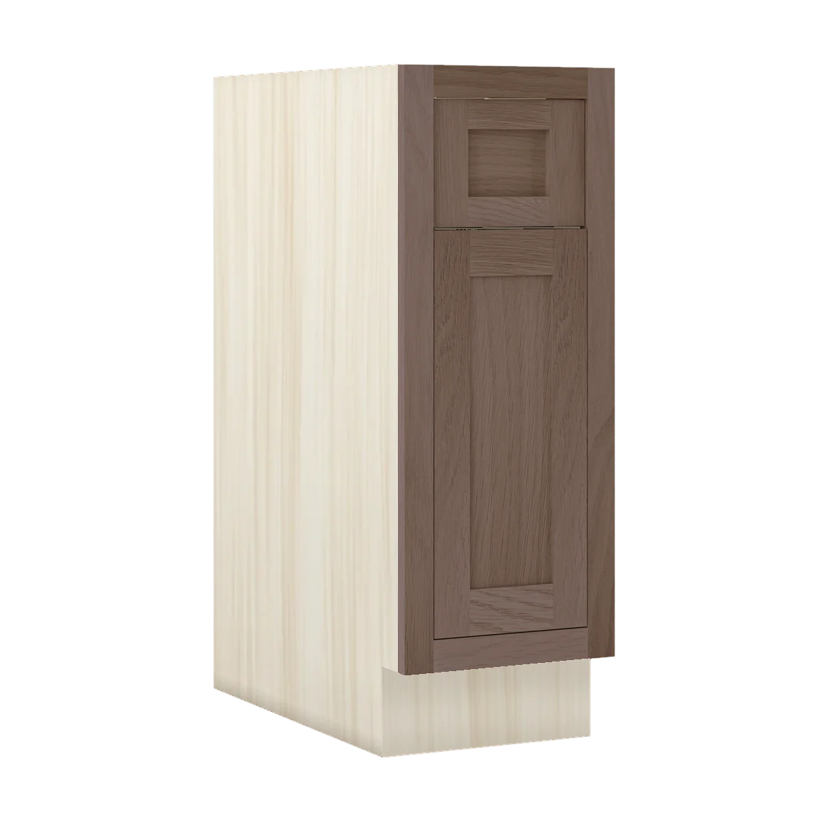 Chocolate Oak WS-04 White Oak Inset Shaker Single Door Drawer Base Cabinet B12, 12" Wide One Door One Drawer, Premium Box