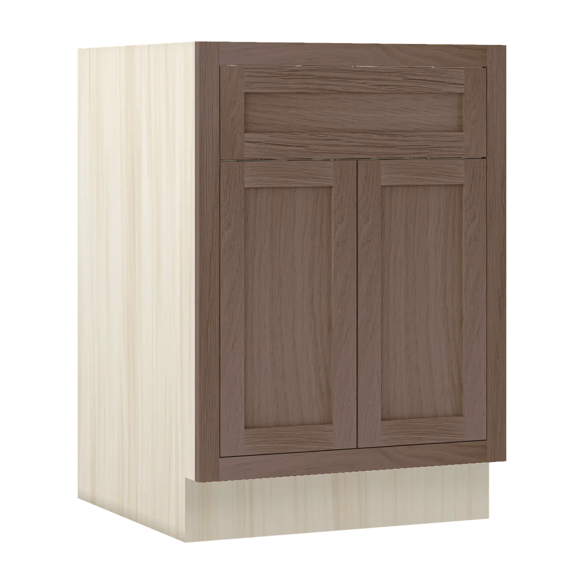 Chocolate Oak WS-04 White Oak Inset Shaker Base Drawer Double Door Cabinet B24, 24" Wide 1 Drawer 2 Doors, Premium Box