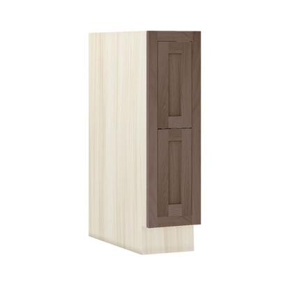 Chocolate Oak WS-04 White Oak Inset Shaker Two Drawer Base Cabinet DB09-2P, 9" Wide Two Drawers, Premium Box