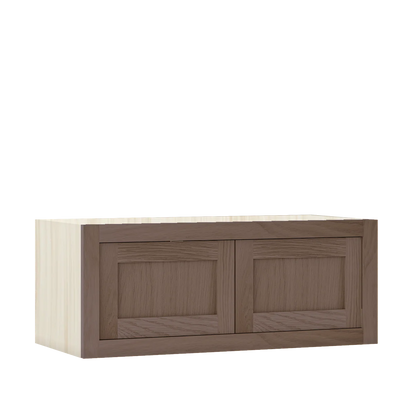 Chocolate Oak WS-04 White Oak Inset Shaker Bridge Wall Double Door Cabinet W301214, 30" Wide x 12" Tall x 14" Deep, Premium Box
