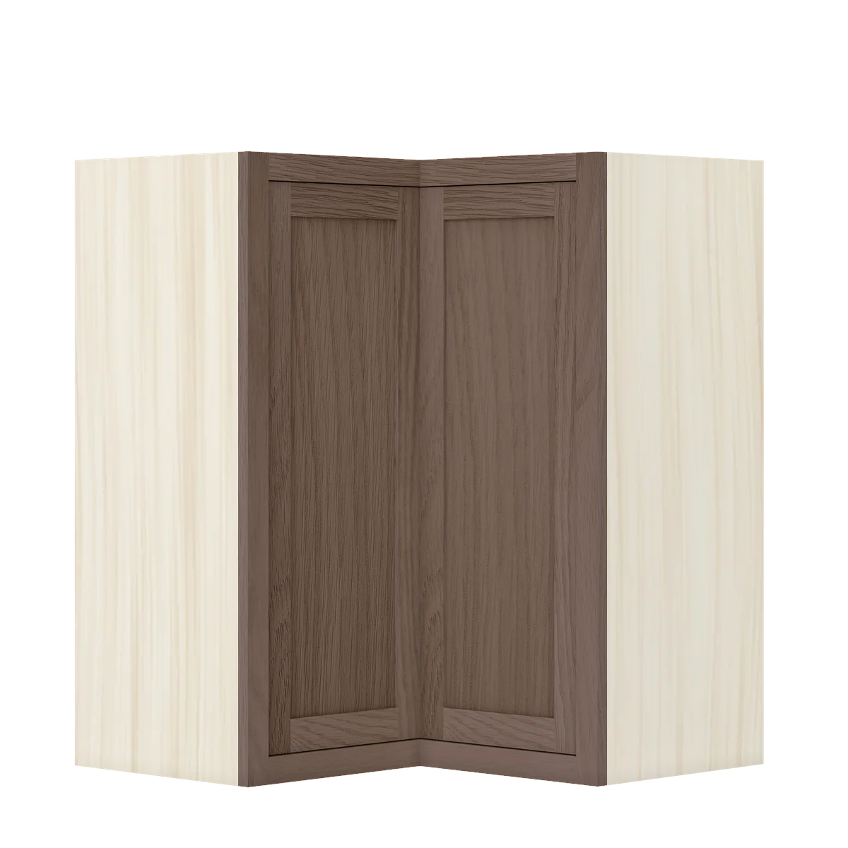 Chocolate Oak WS-04 White Oak Inset Shaker Glass Ready Wall Angle Corner Cabinet WAC2733, 27" Wide (Two Directions) x 33" Tall x 14" Deep, Premium Box