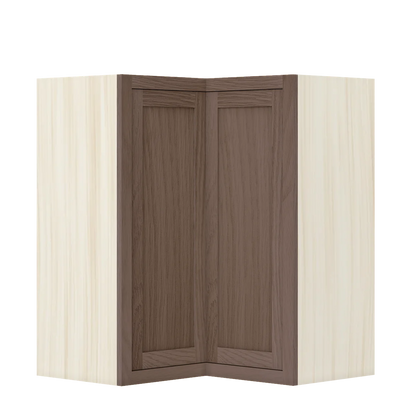 Chocolate Oak WS-04 White Oak Inset Shaker Glass Ready Wall Angle Corner Cabinet WAC2733, 27" Wide (Two Directions) x 33" Tall x 14" Deep, Premium Box