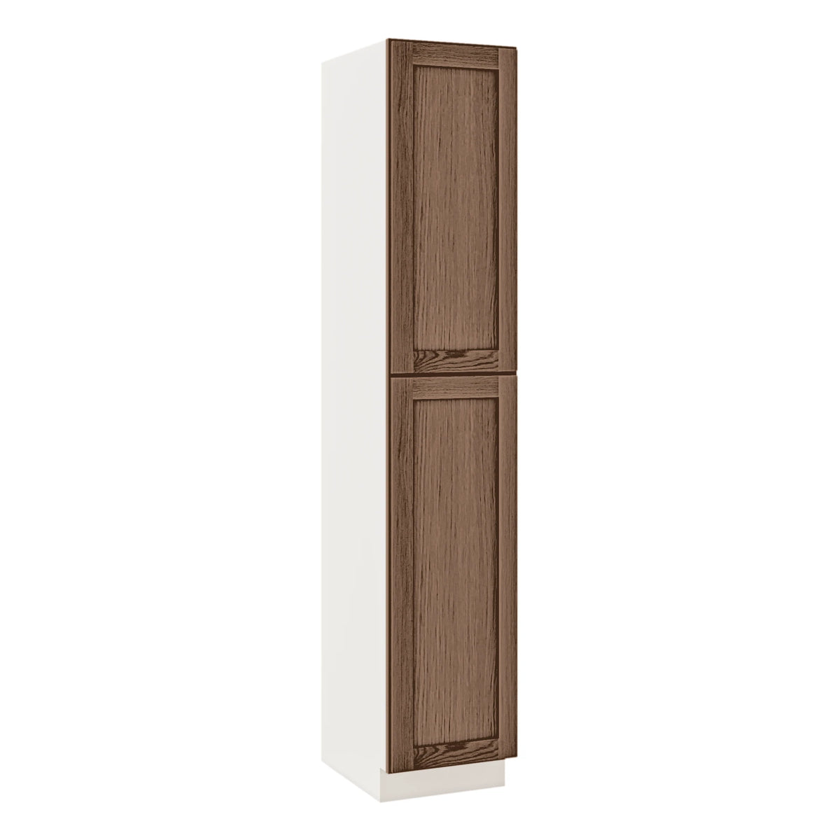 84" Tall Pantry Coffee Bean Oak  Shaker 1-1/4" Overlay Cabinet Available 18", 24", 30" Wide