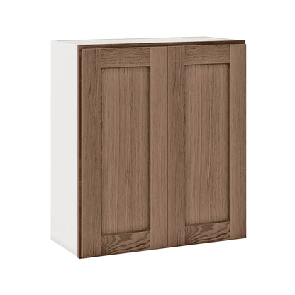 42" Tall Double Door 24", 27", 30", 33", 36" Coffee Bean Oak Shaker 1-1/4" Overlay Wall Cabinet
