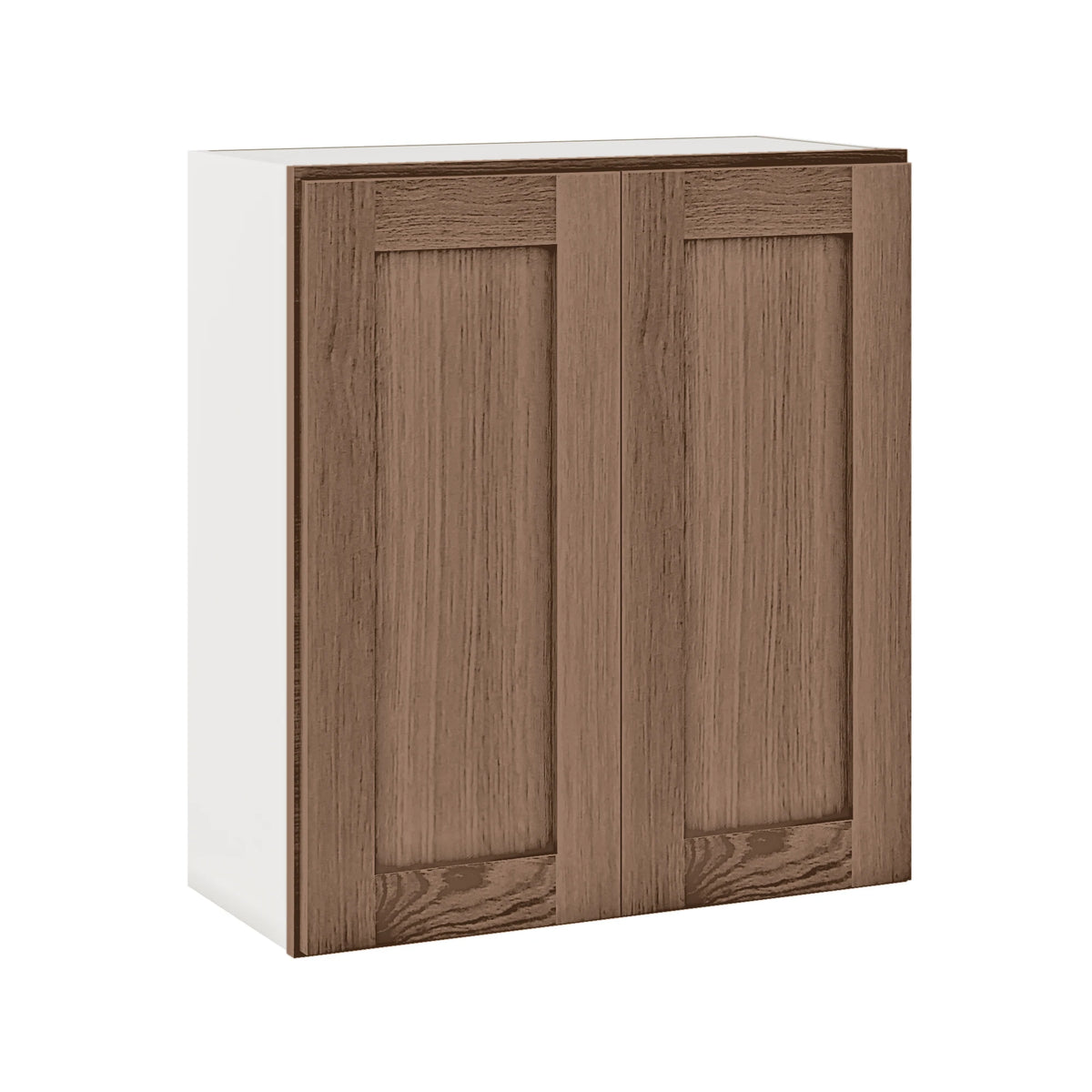 36" Tall Coffee Bean Oak Shaker 1-1/4" Overlay Wall Cabinet - Double Door 24", 27", 30", 33" & 36" Wide