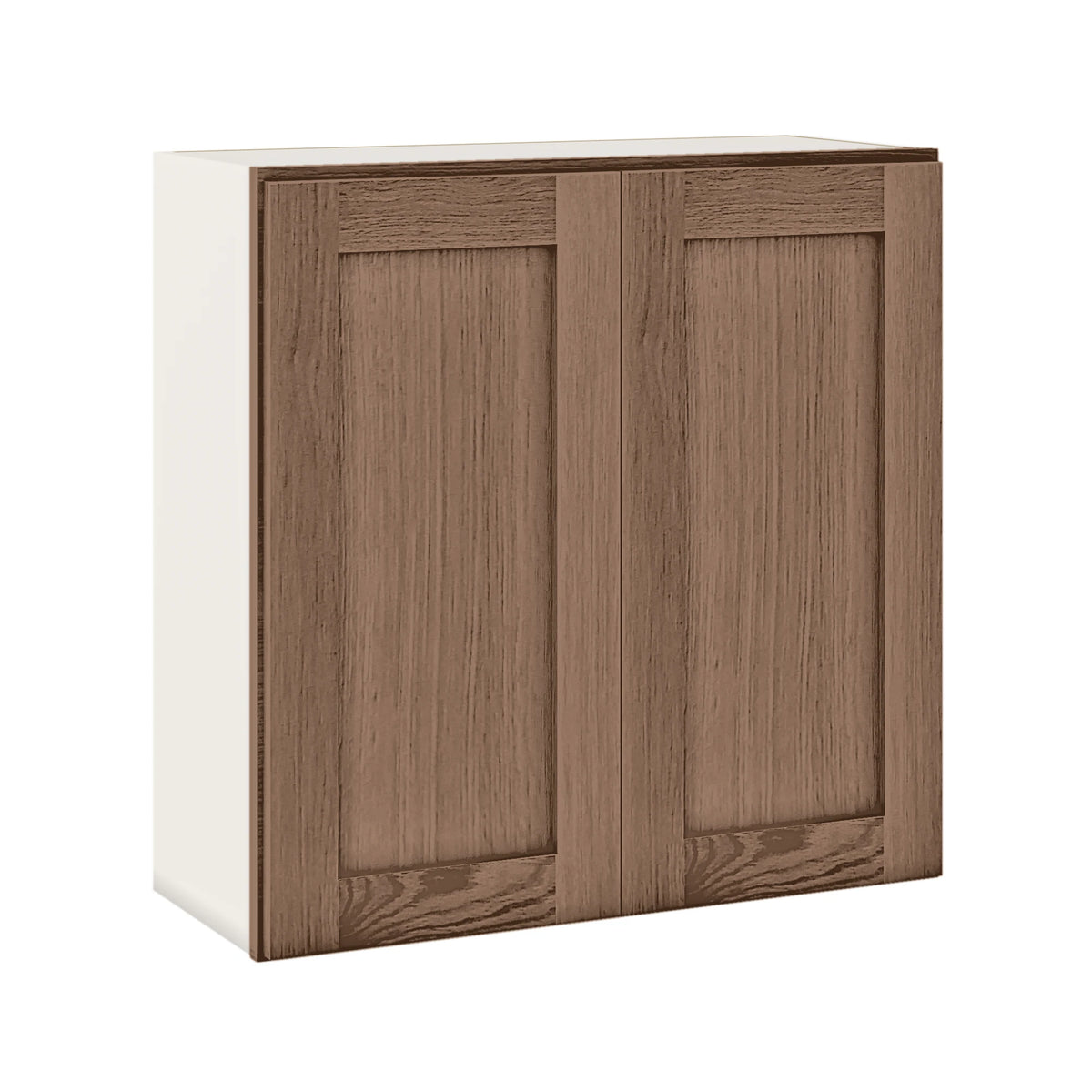42" Tall Double Door 24", 27", 30", 33", 36" Coffee Bean Oak Shaker 1-1/4" Overlay Wall Cabinet