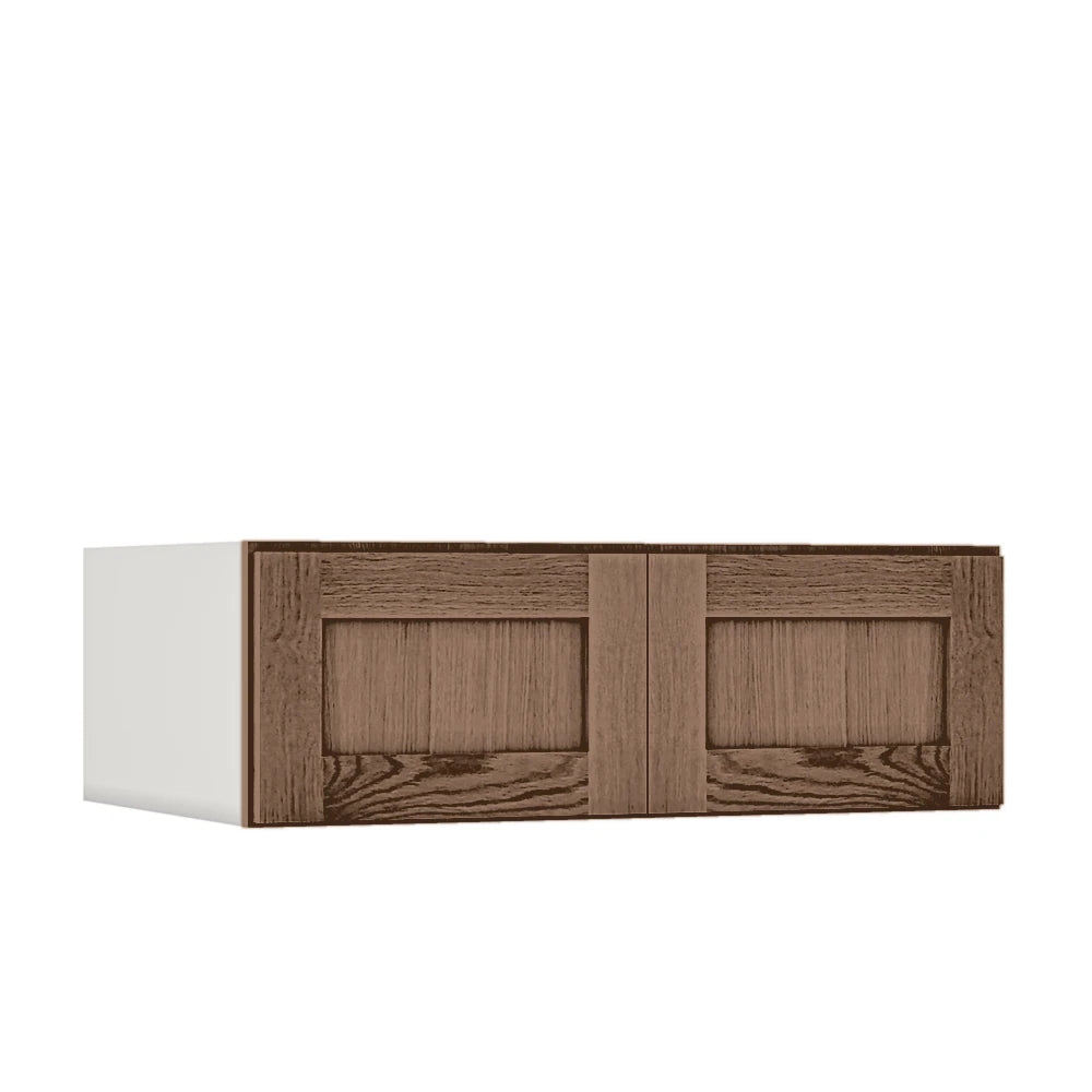 36" Wide 24" Deep Upper Coffee Bean Oak Shaker 1-1/4" Overlay Wall Cabinet - Double Door 12", 15", 18", 21", 24"
