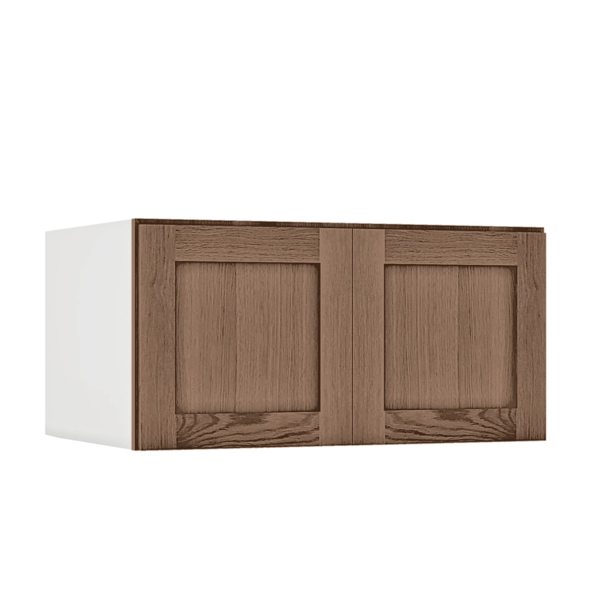 36" Wide 24" Deep Upper Coffee Bean Oak Shaker 1-1/4" Overlay Wall Cabinet - Double Door 12", 15", 18", 21", 24"