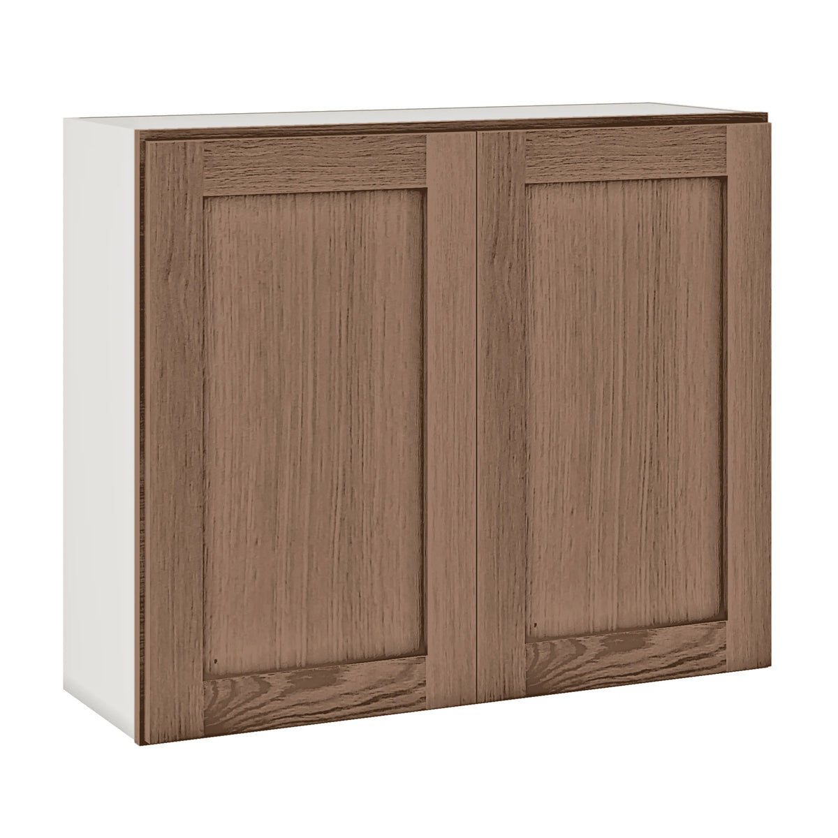 30" Tall Coffee Bean Oak Shaker 1-1/4" Overlay Wall Cabinet - Double Door 24", 27", 30", 33" & 36" Wide