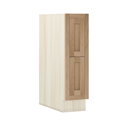 Coffee Oak WS-03 White Oak Inset Shaker Two Drawer Base Cabinet DB09-2P, 9" Wide Two Drawers, Premium Box