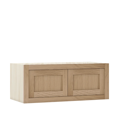 Coffee Oak WS-03 White Oak Inset Shaker Bridge Wall Double Door Cabinet W301214, 30" Wide x 12" Tall x 14" Deep, Premium Box