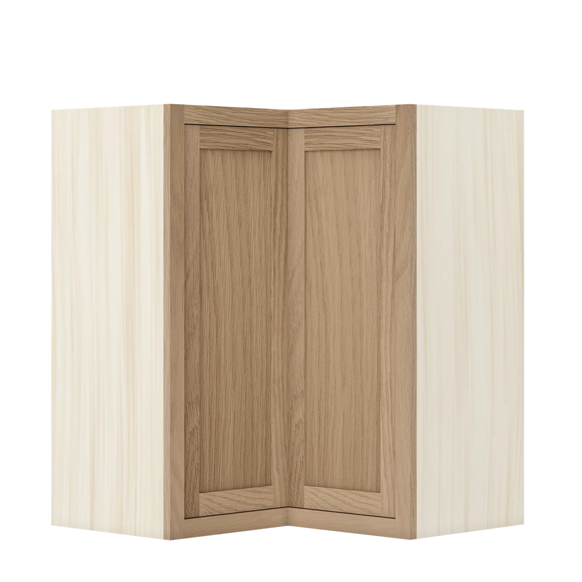 Coffee Oak WS-03 White Oak Inset Shaker Glass Ready Wall Angle Corner Cabinet WAC2733, 27" Wide (Two Directions) x 33" Tall x 14" Deep, Premium Box