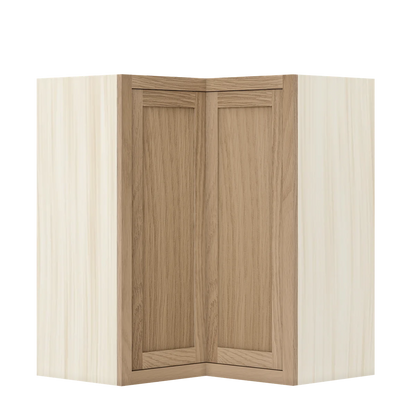 Coffee Oak WS-03 White Oak Inset Shaker Glass Ready Wall Angle Corner Cabinet WAC2733, 27" Wide (Two Directions) x 33" Tall x 14" Deep, Premium Box
