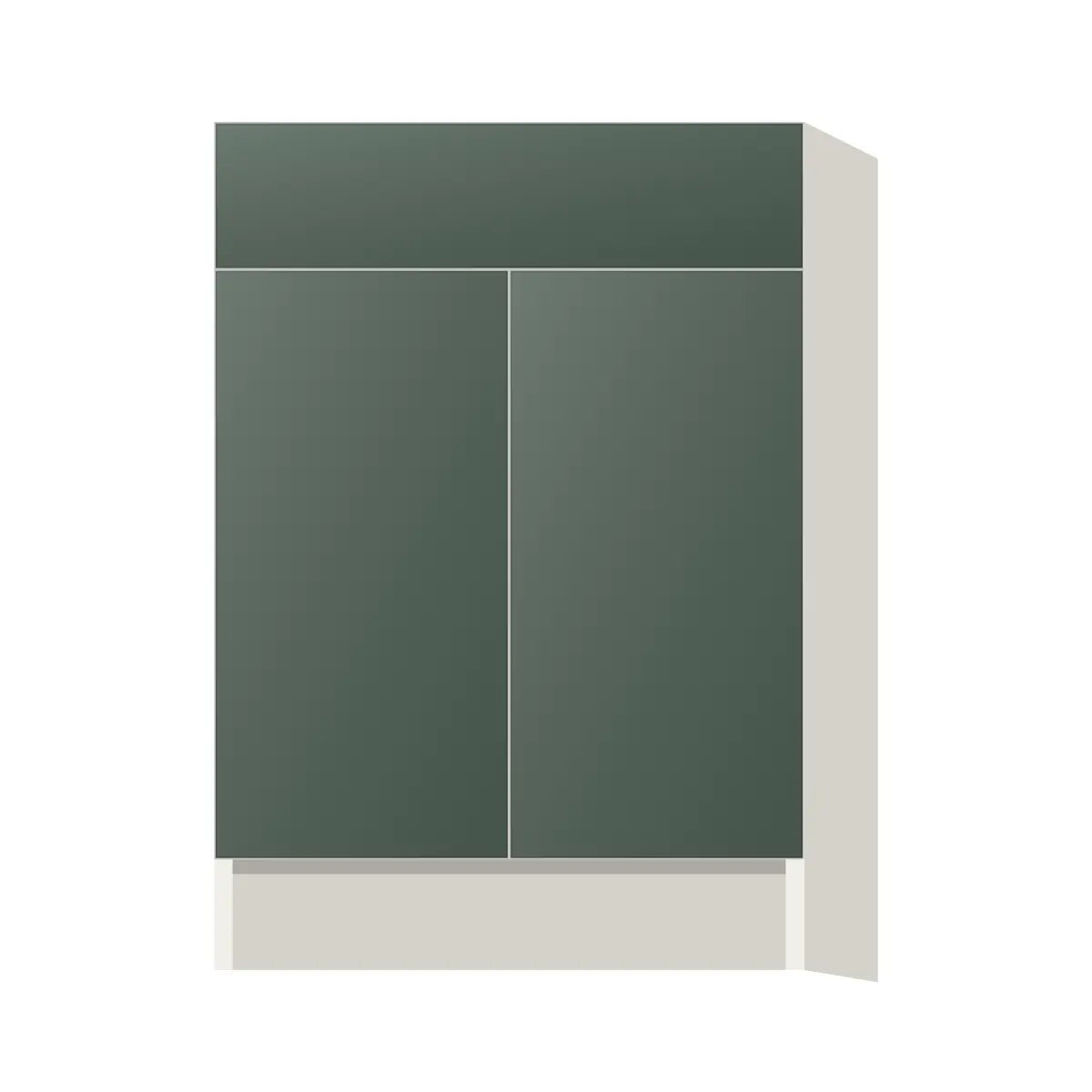 Contemporary base door & drawer cabinet, Matte Olive Green door, L-Box (Luxury)