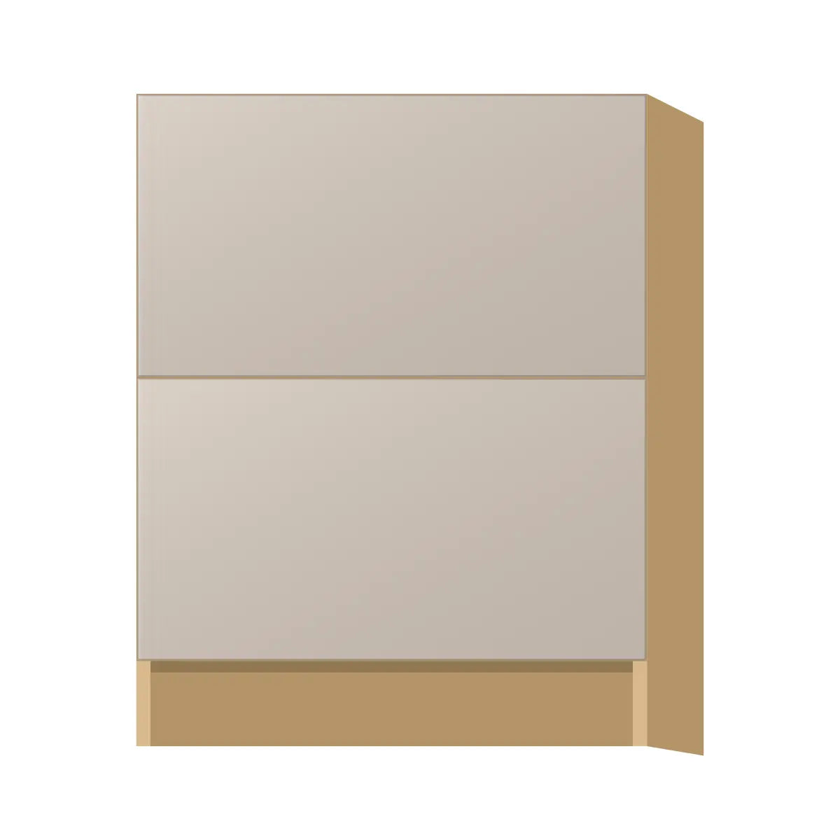 Contemporary 2-drawer base cabinet, Cashmere Gray door, P-Box (Prestige)