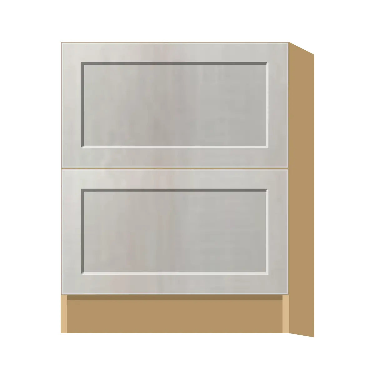 Contemporary 2-drawer base cabinet, Genesis Sliced Oak door, P-Box (Prestige)