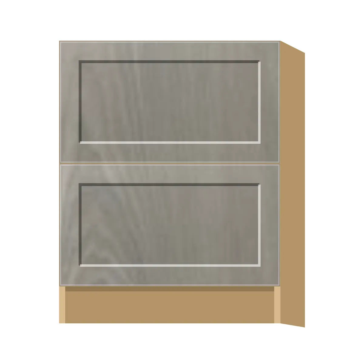 Contemporary 2-drawer base cabinet, Genesis Weathered Oak door, P-Box (Prestige)