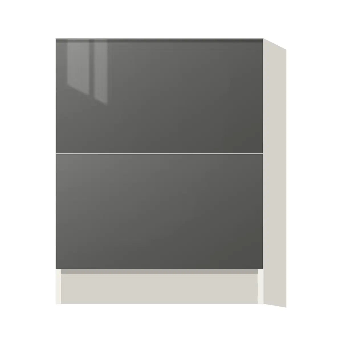 Contemporary 2-drawer base cabinet, Glossy Gray door, L-Box (Luxury)