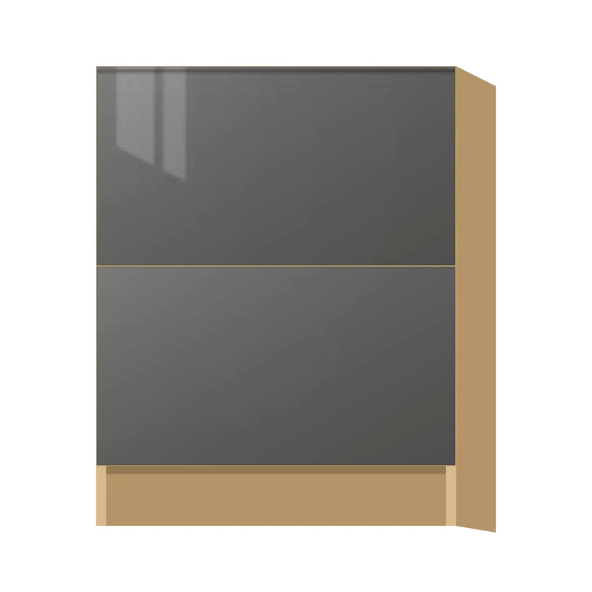 Contemporary 2-drawer base cabinet, Glossy Gray door, P-Box (Prestige)