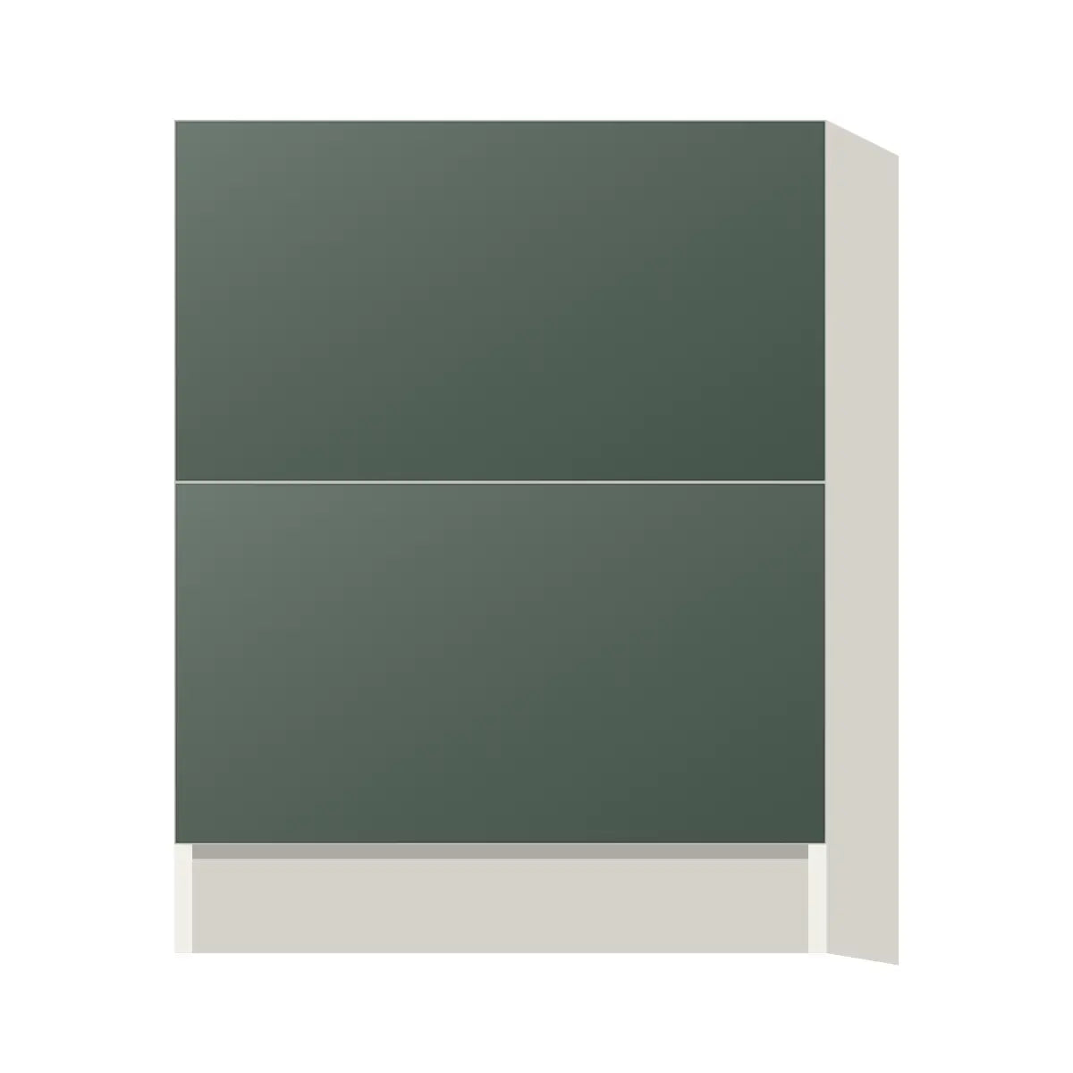 Contemporary 2-drawer base cabinet, Matte Olive Green door, L-Box (Luxury)