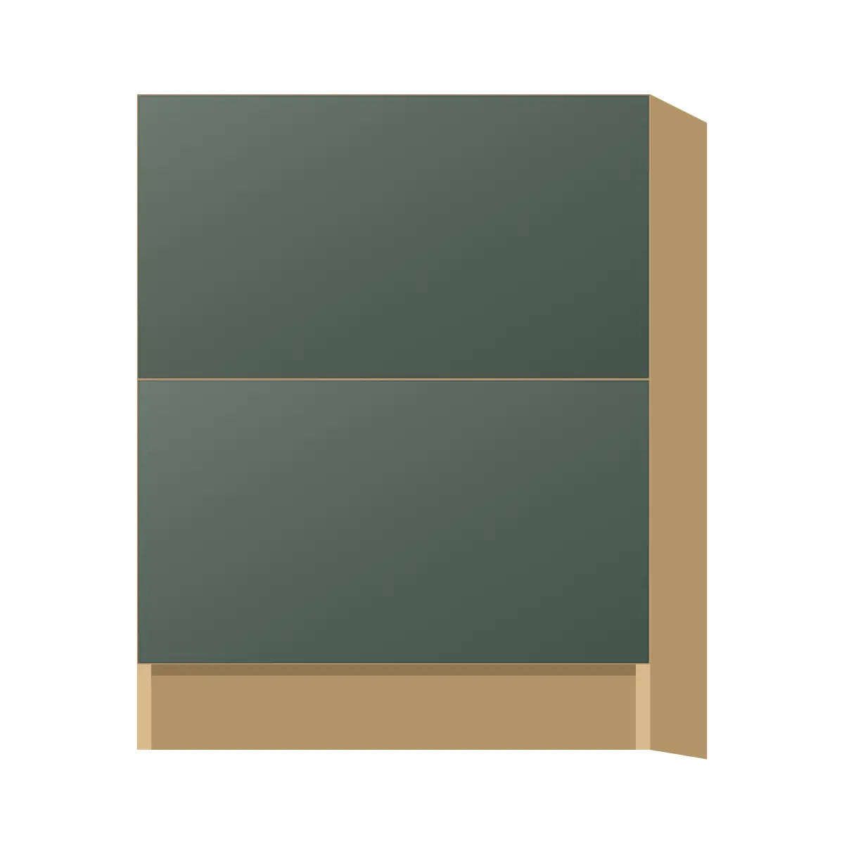Contemporary 2-drawer base cabinet, Matte Olive Green door, P-Box (Prestige)