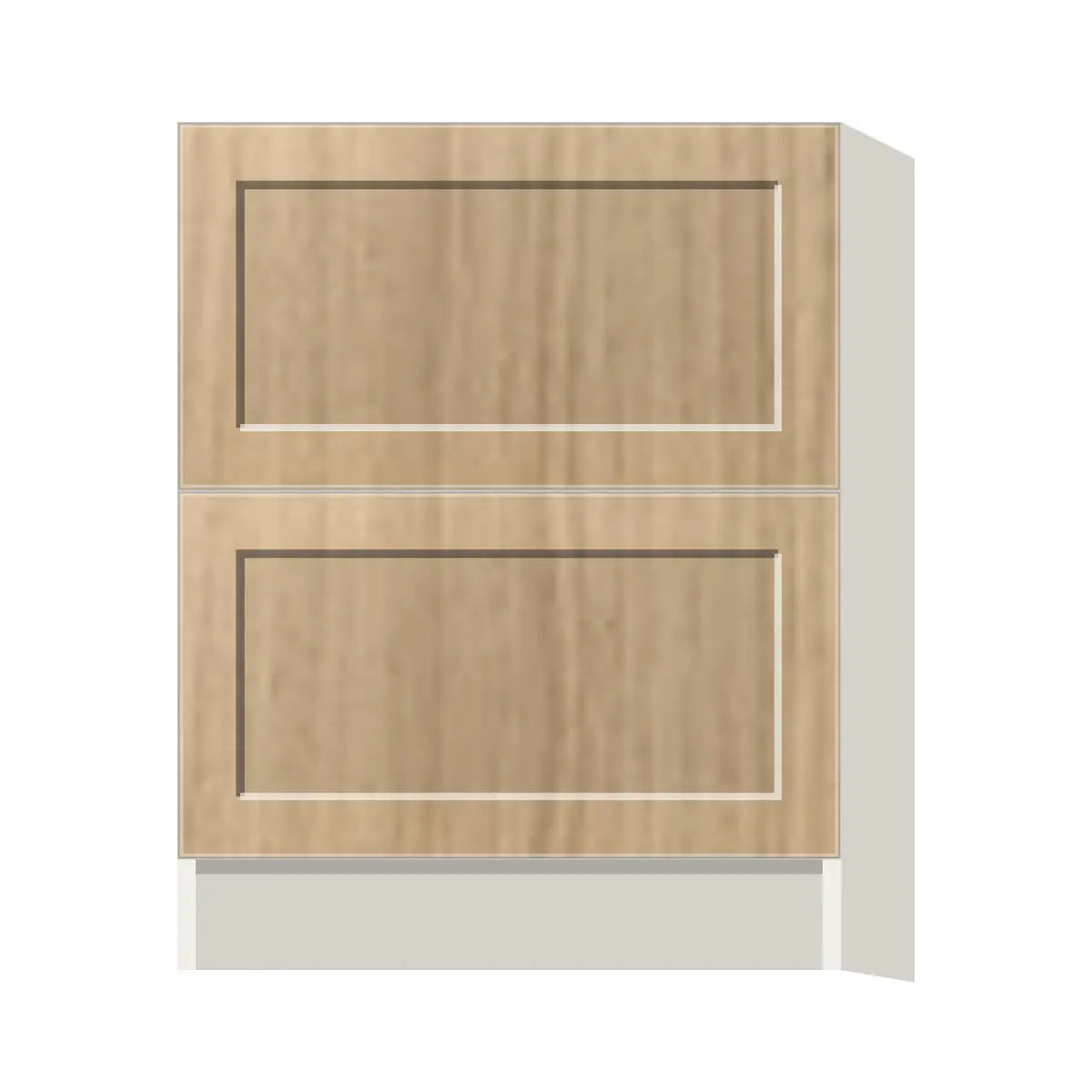 Contemporary 2-drawer base cabinet, Modern Oak Shaker door, L-Box (Luxury)